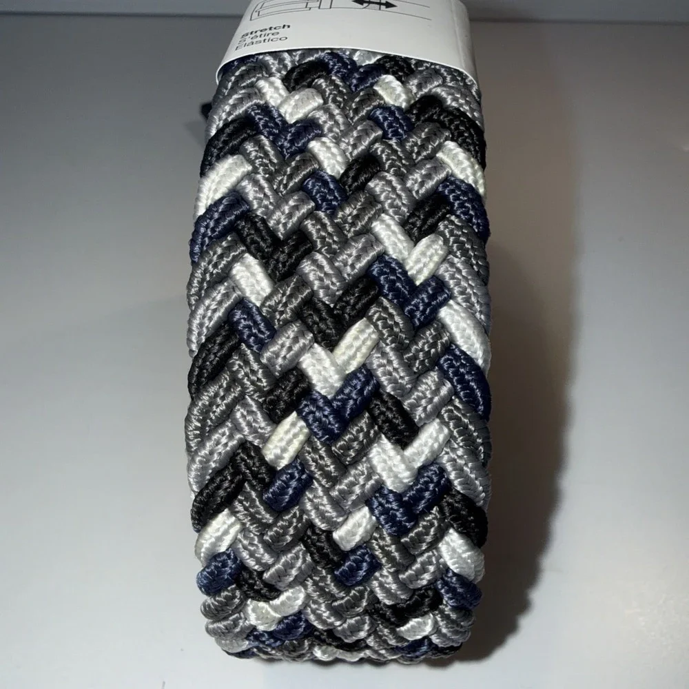 Nike Braided Stretch Belt Mens Large 38-40 Navy White Woven Golf Performance NWT